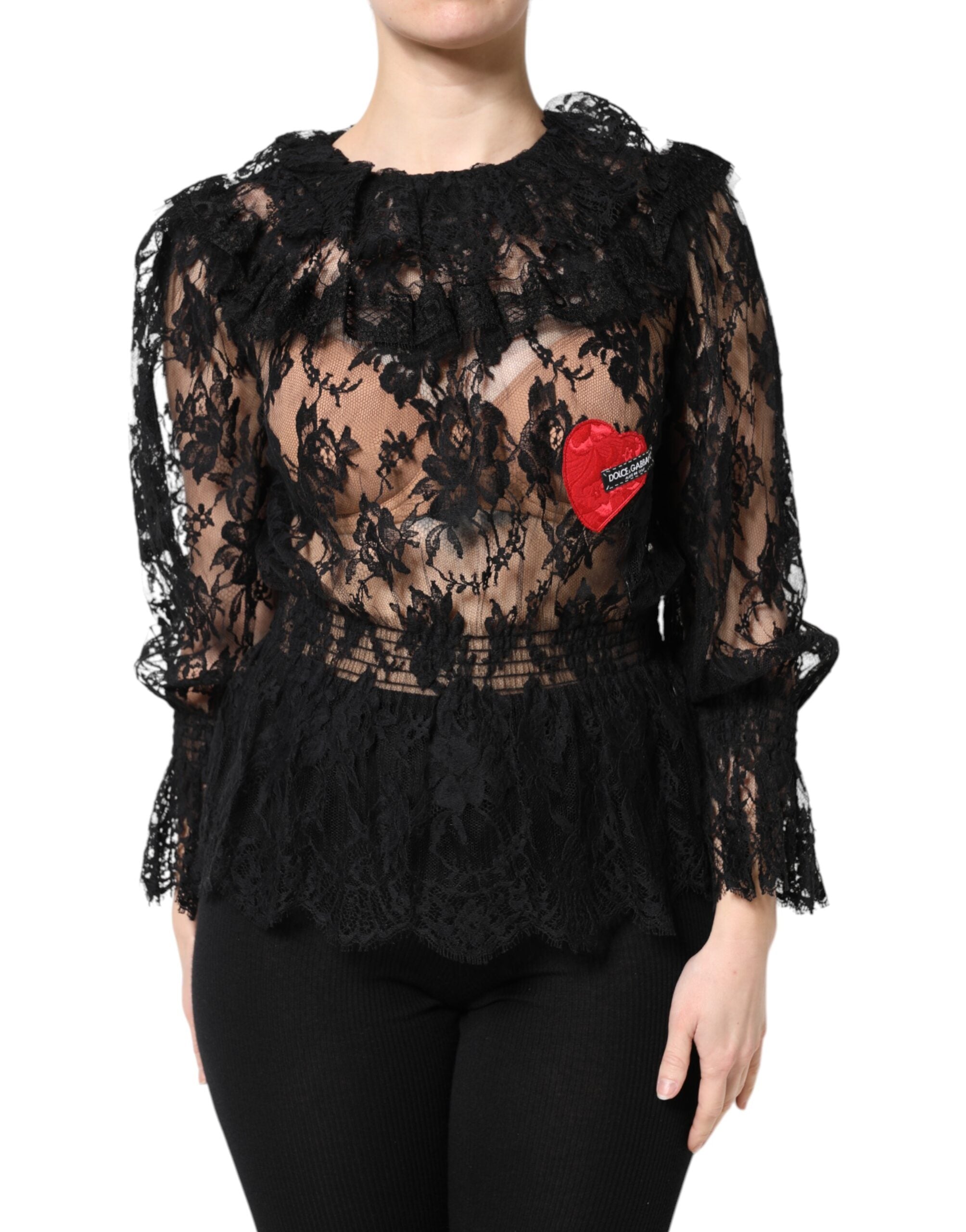 Floral Lace Blouse — Black