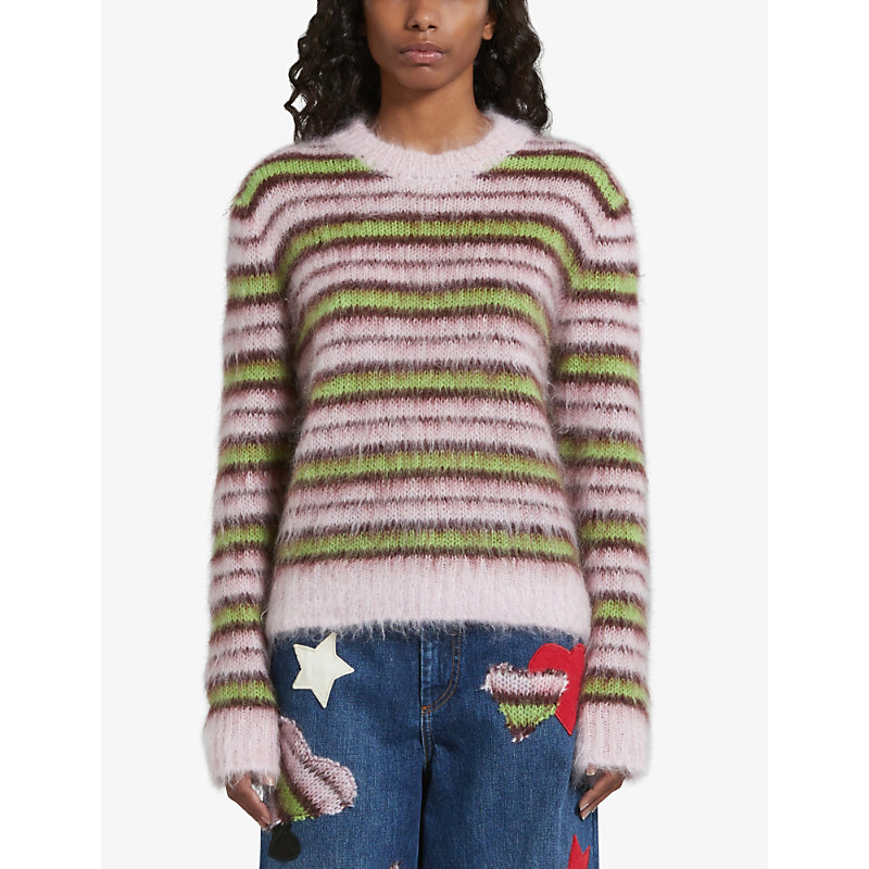 Womens Quartz Striped-pattern Ribbed-trim Wool-blend Jumper 10