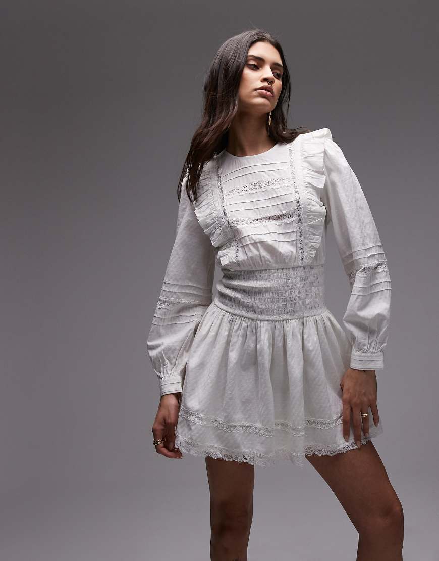 Topshop prairie mini tea dress in white