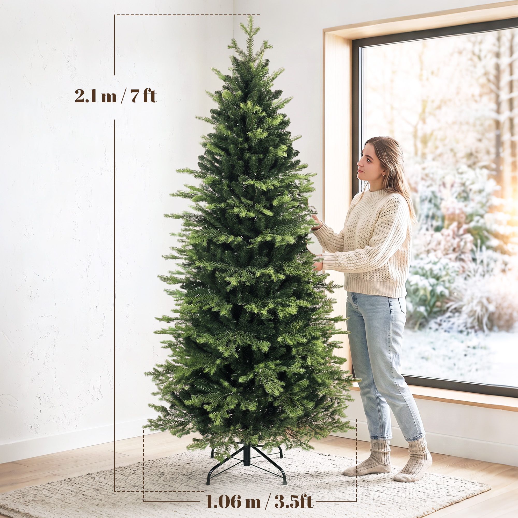 Homcom Geneva Fir Hinged Xmas Tree With 2079 Branch Tips, Green