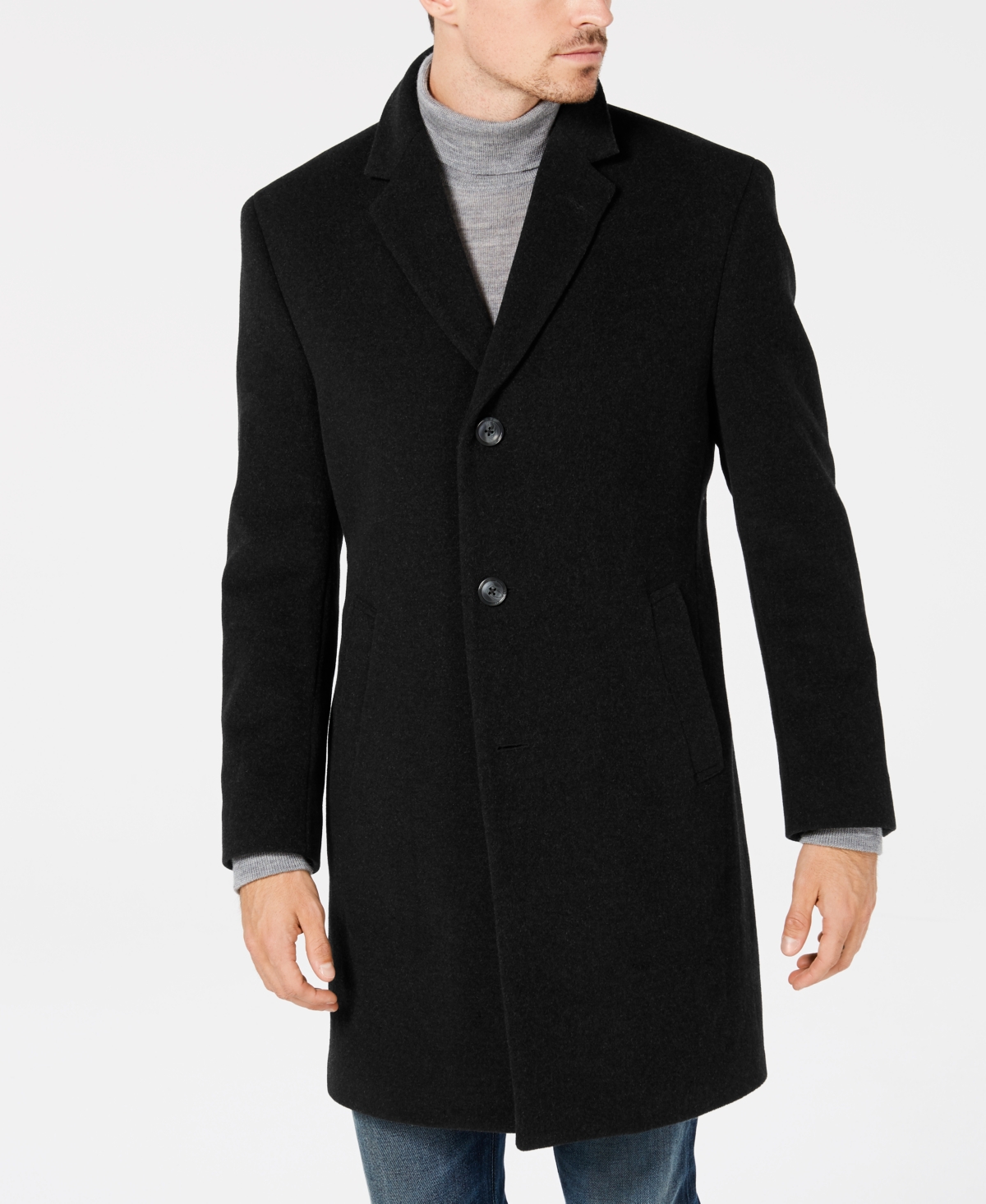 Men's Barge Classic Fit Wool/Cashmere Blend Solid Overcoat - Black