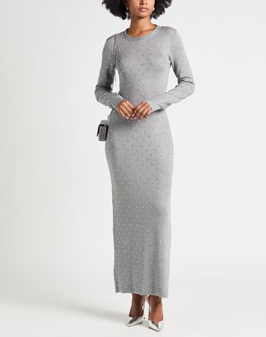 Woman Maxi dress Grey Size L Viscose, Polyester, Metallic Polyester, Polyamide