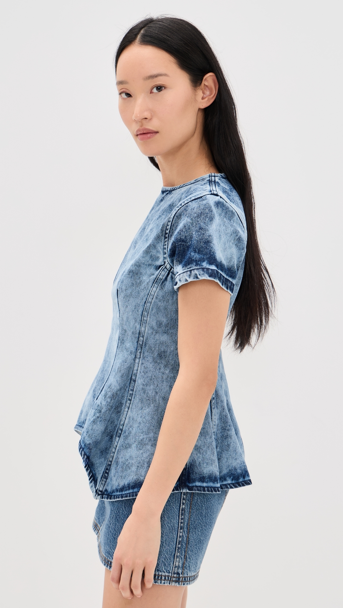 Acid Wash Denim Fitted T-Shirt Blue