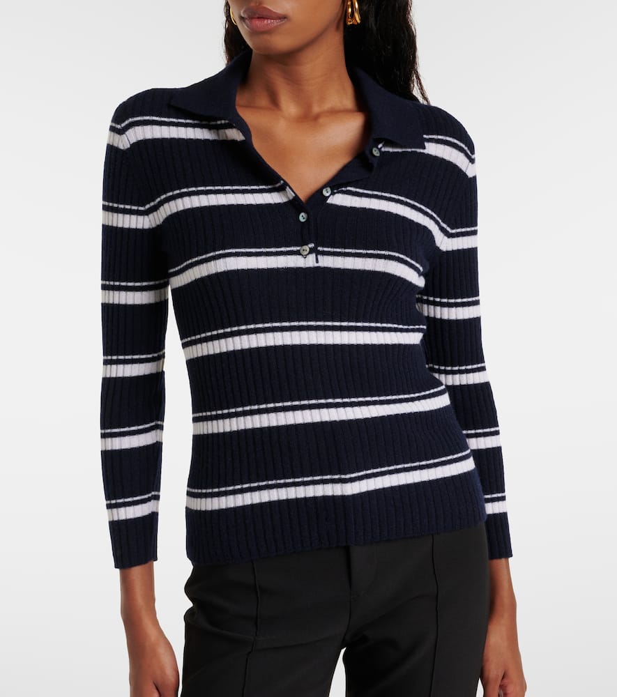 Striped cashmere and silk polo sweater