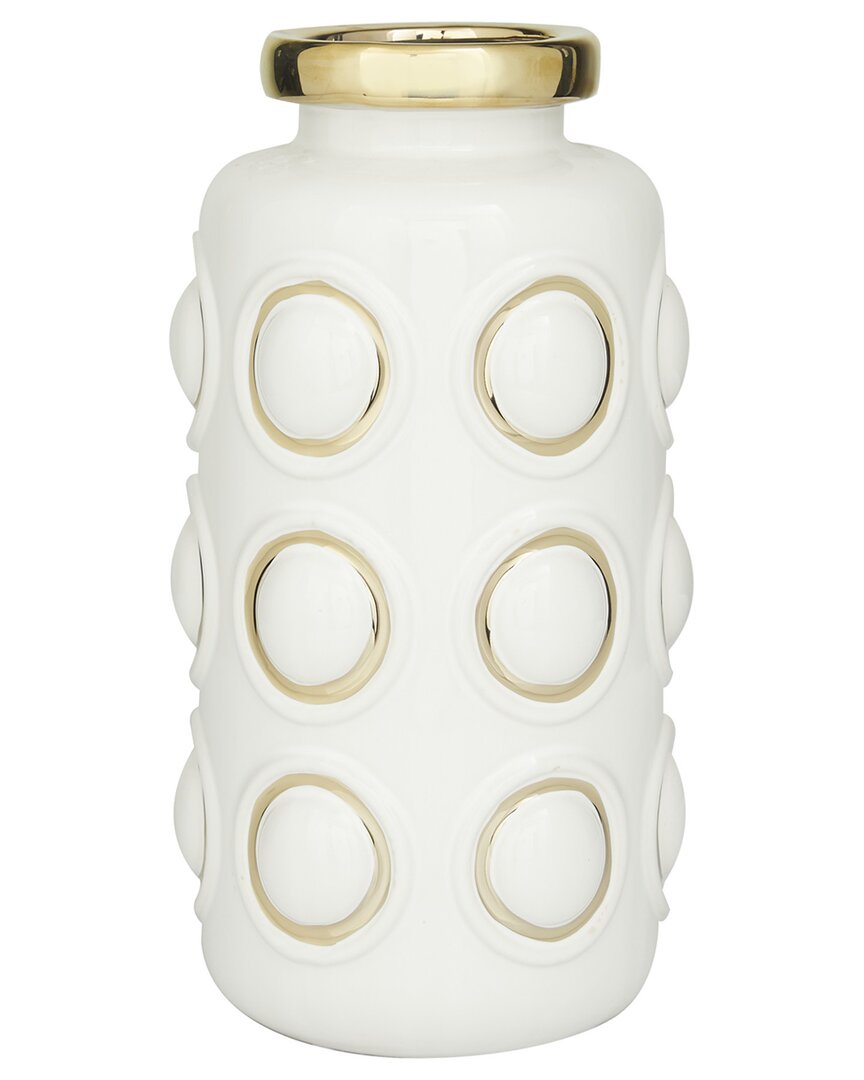 CosmoLiving by Cosmopolitan White Ceramic Vase With Gold Circle Accents