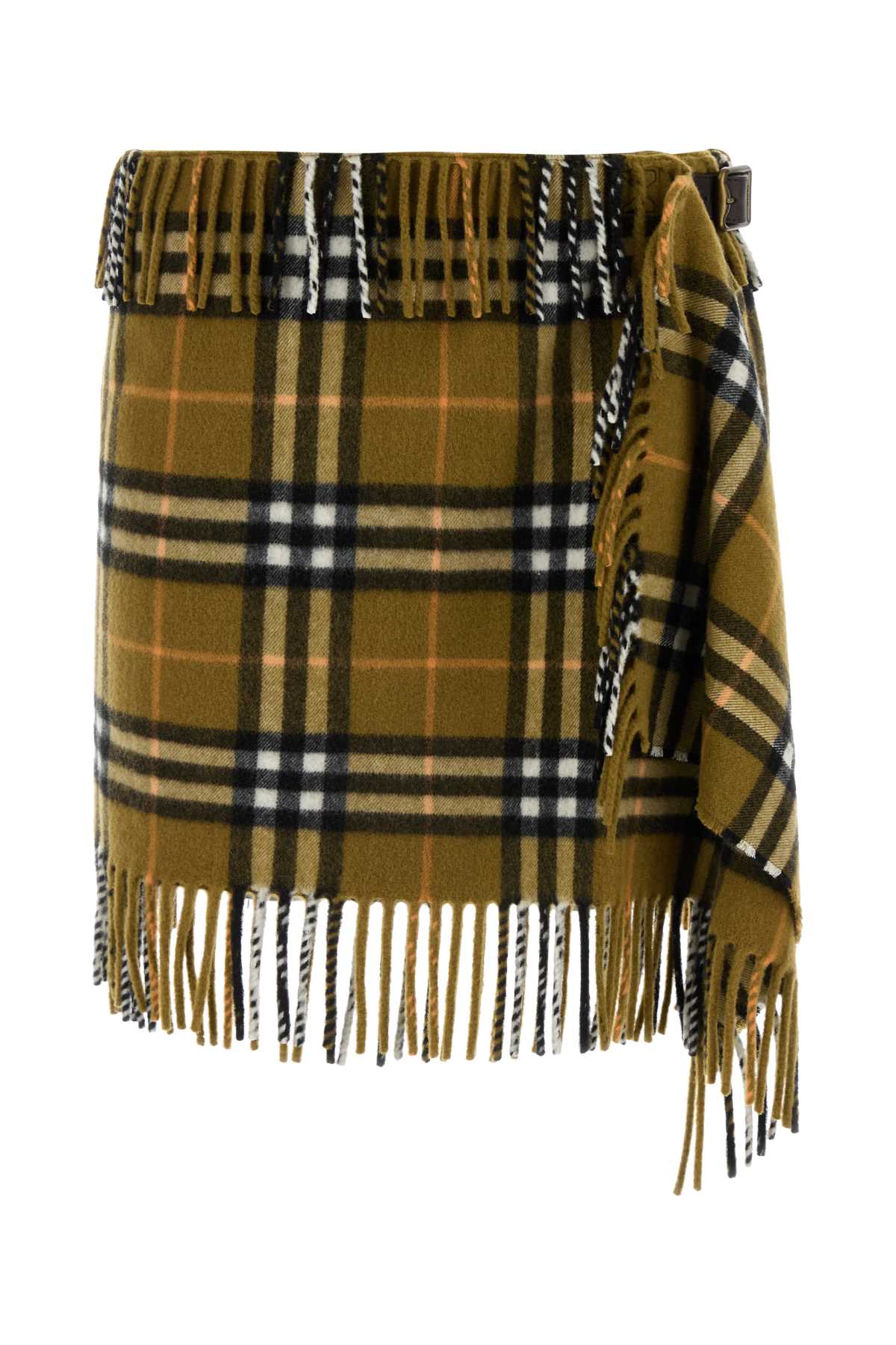 Tartan Wool Blend with Fringe Trim Skirt — Gold