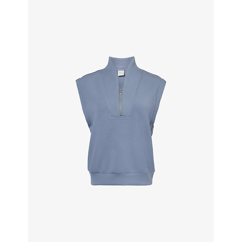 Womens Stone Blue Loretta Half-zip Stretch-jersey top XL