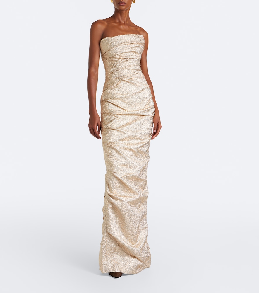Gathered lamé corset gown