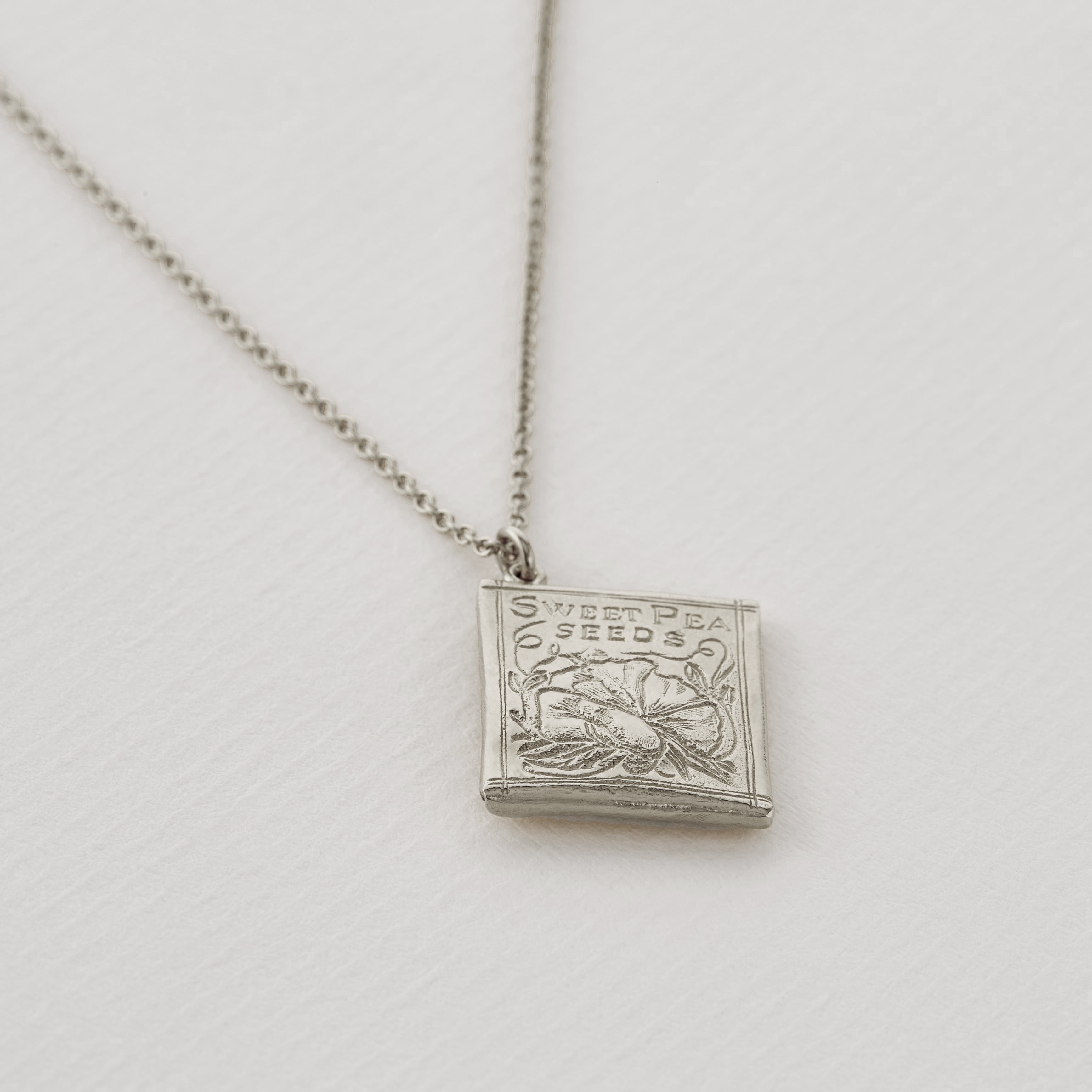 Sweetpea Seed Packet Necklace Silver Jewellery