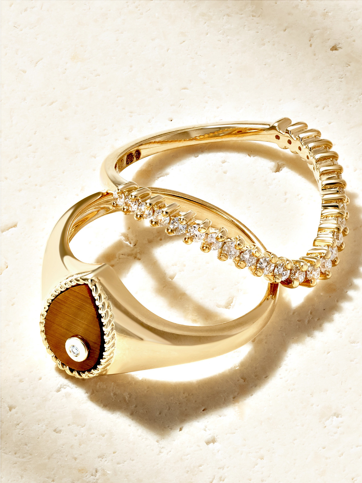 Baby Chevaliere Poire 9-karat Gold, Tiger's Eye And Diamond Ring - 3