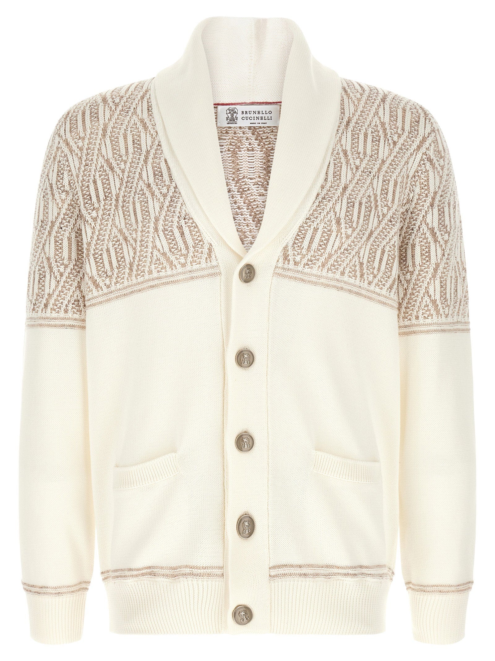 Braided Jacquard Cotton Cardigan — Cream