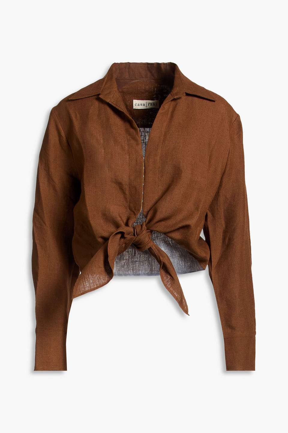 Anabela knotted linen top - Brown - XL