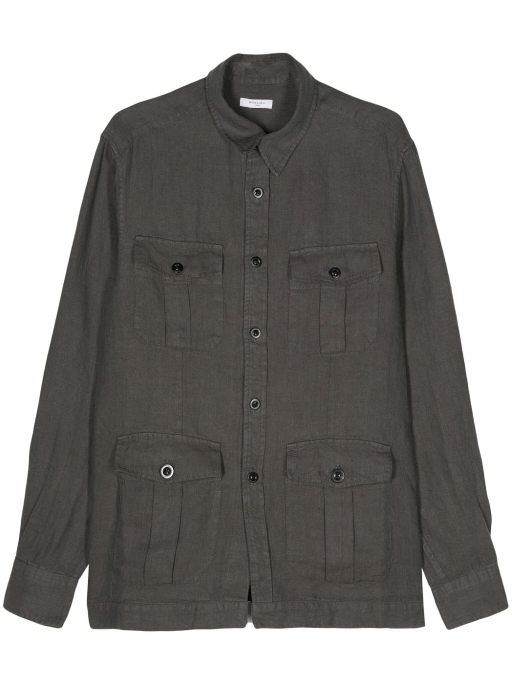 Tonal stitching linen shirt jacket - Grey