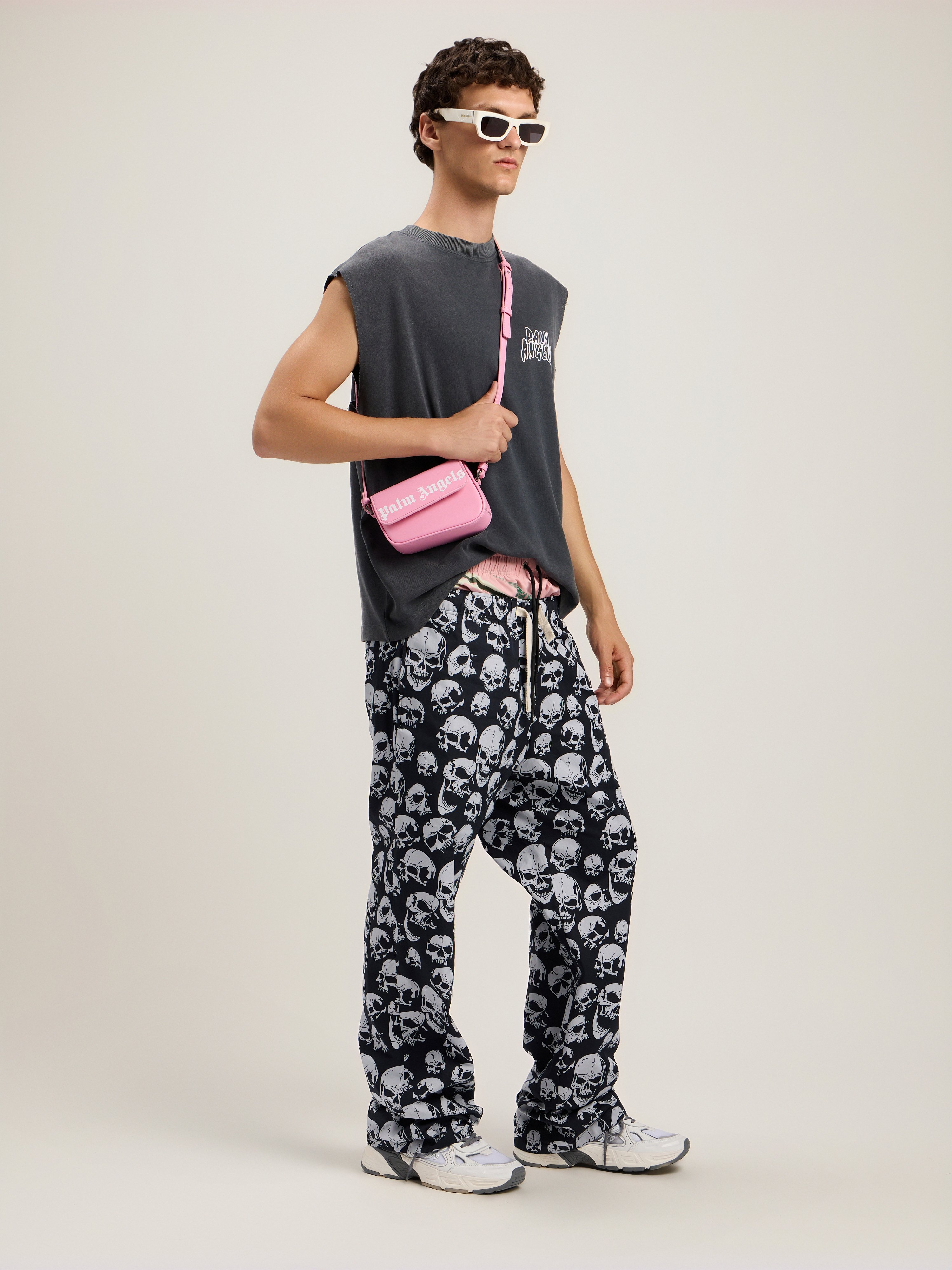 Palm Leaf Distressed Tank Man  Black Multicolor