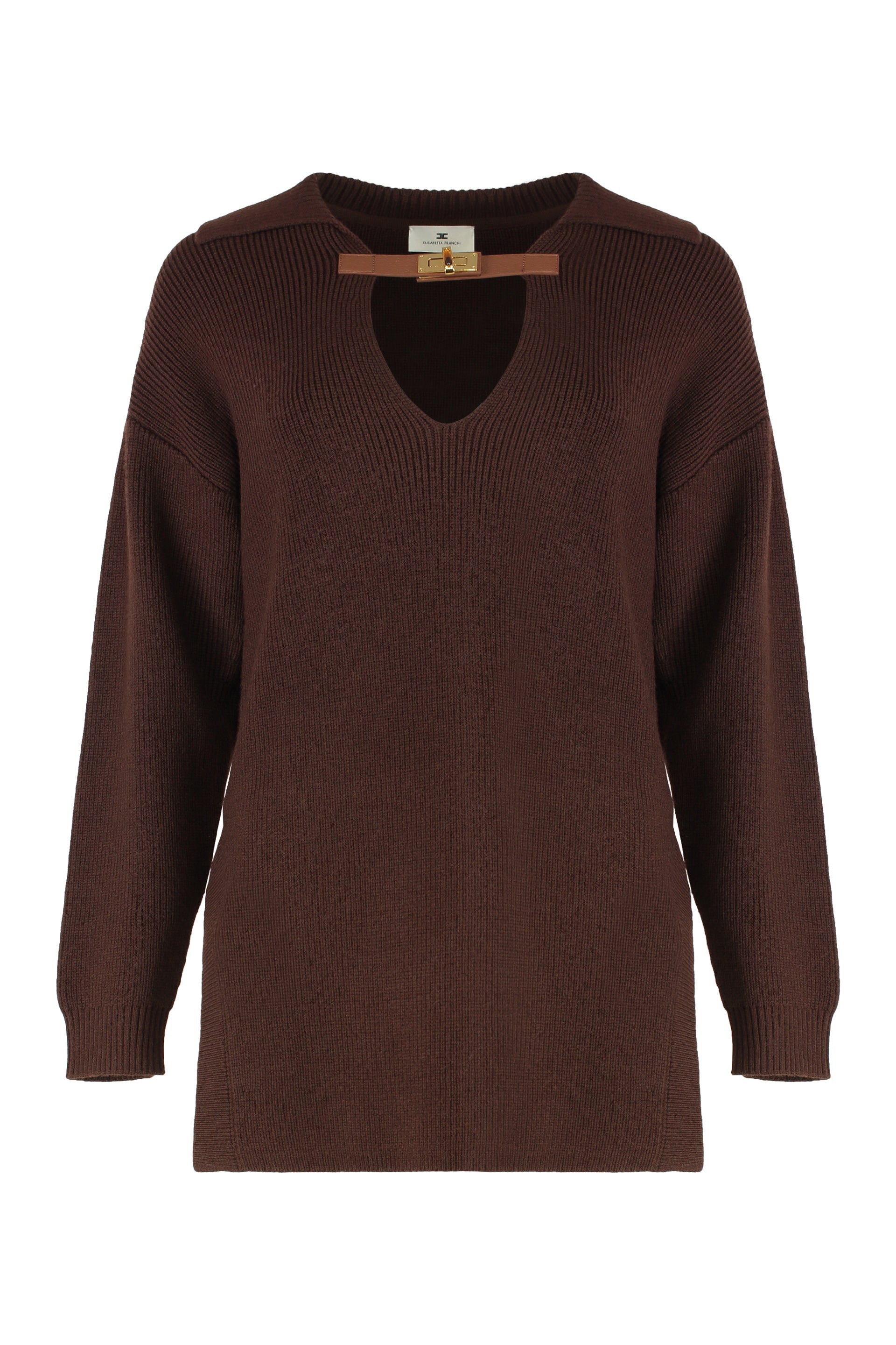 Mixed Wool Sweater with Jewel Strap and Tortoiseshell-Effect Detail