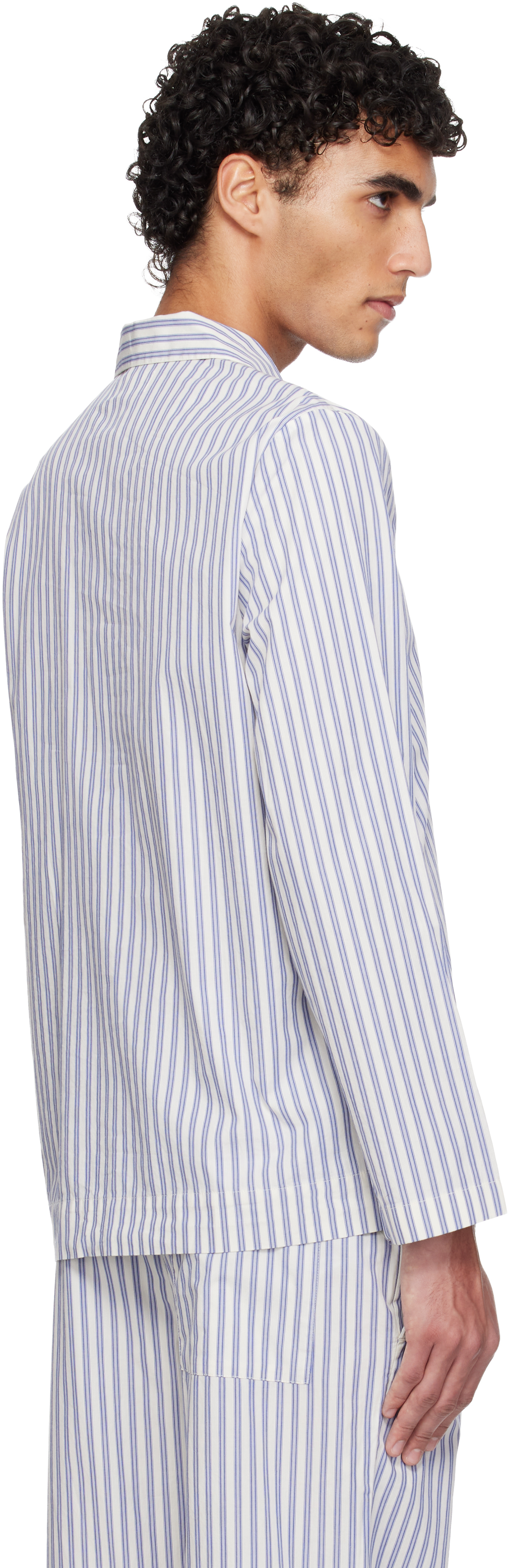 Blue & White Poplin Long-Sleeved Pyjama Shirt