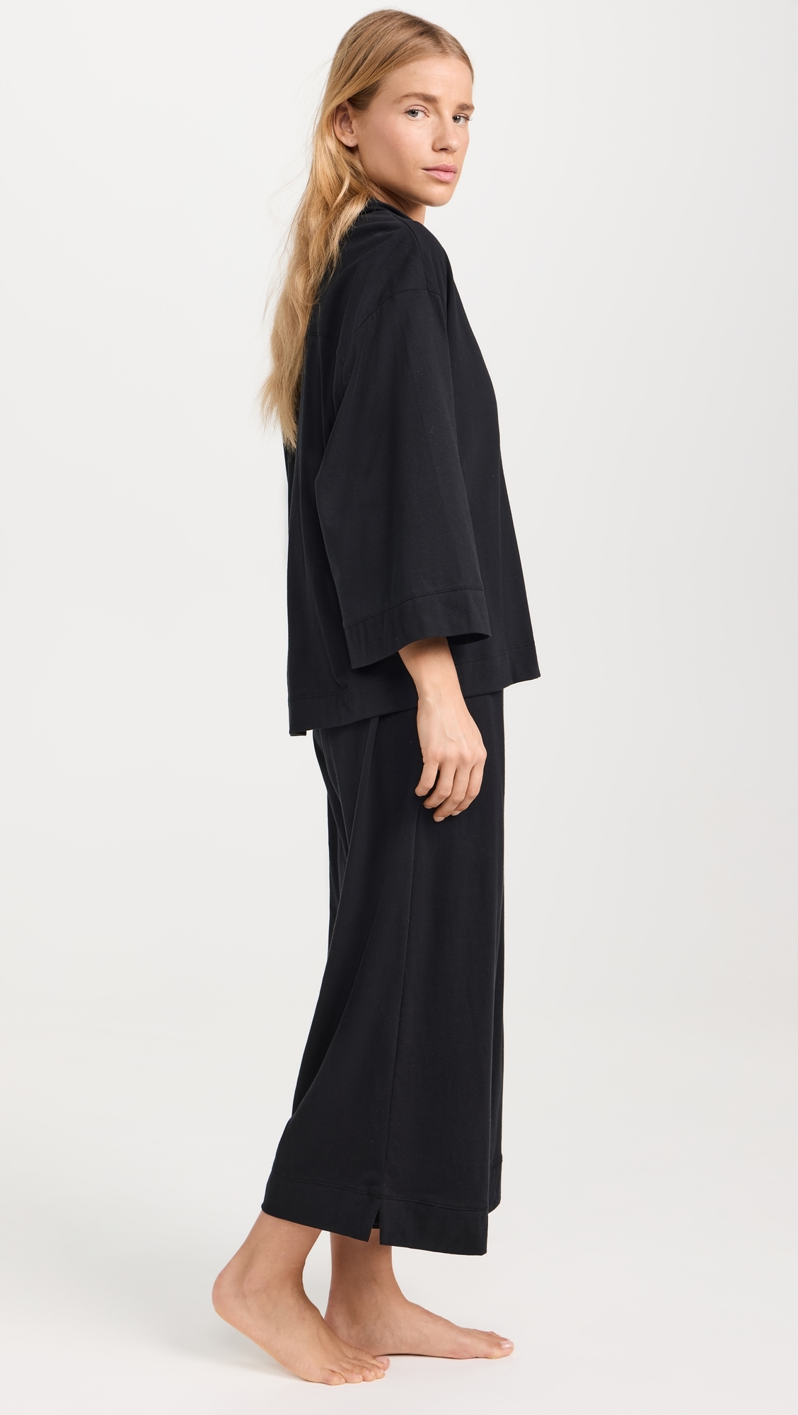 Women's Luxe Pima Black Wide Leg Pajama Set Black