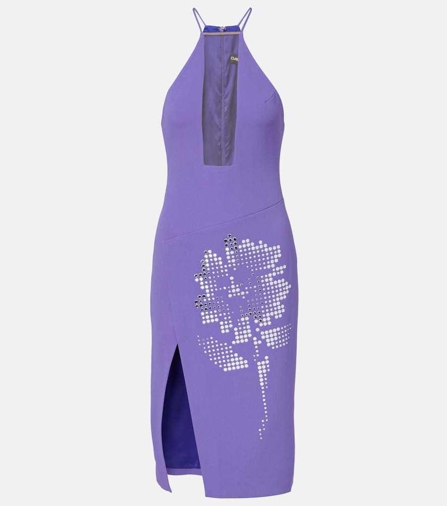 Asymmetric embellished floral midi dress