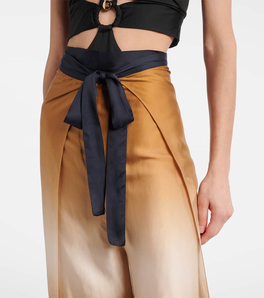 Printed satin cropped wide-leg pants