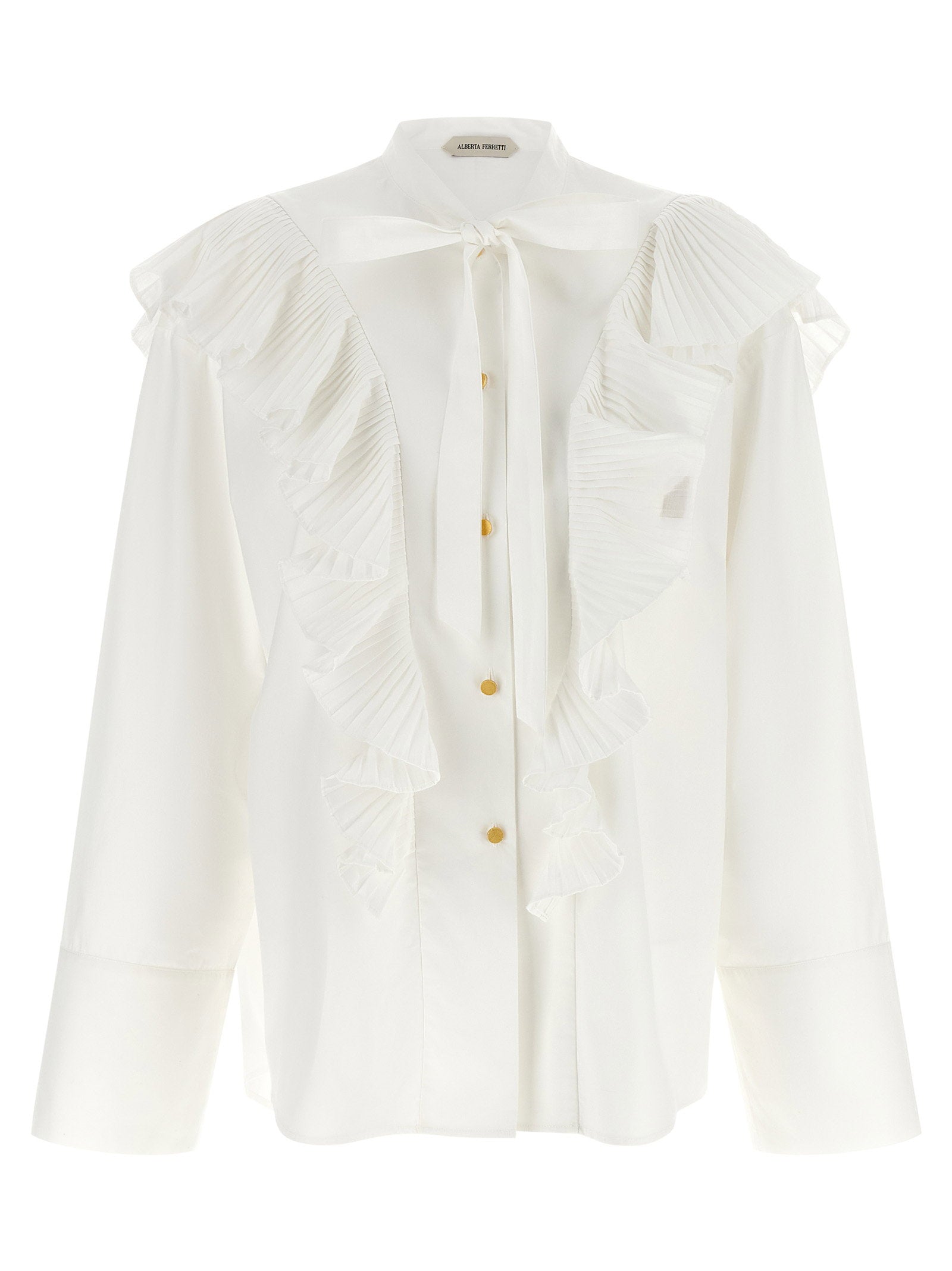 Pleated Ruffle Blouse — White