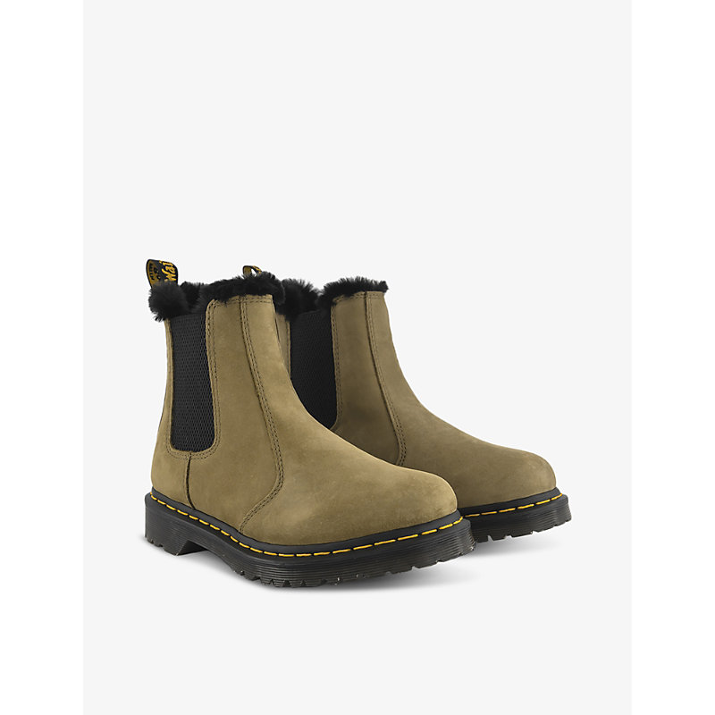 Womens Olive Black 2976 Leonore Faux Fur-lined Leather Boots