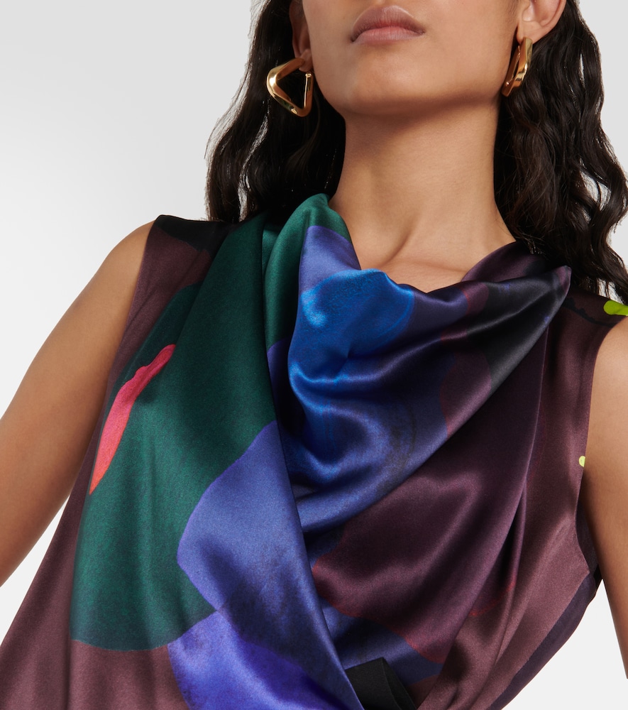 Printed self-tie silk top