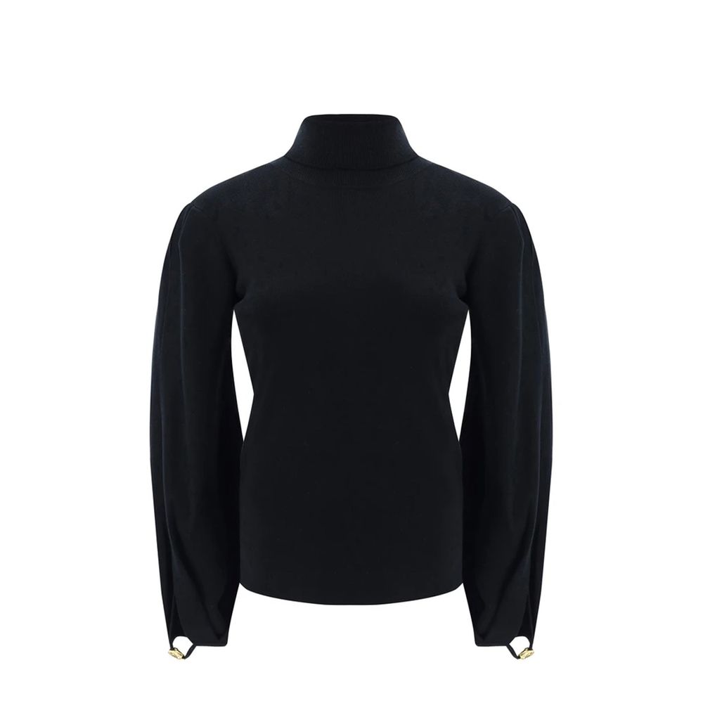 Wool-Blend with Balloon Sleeves Sweatshirt — Black