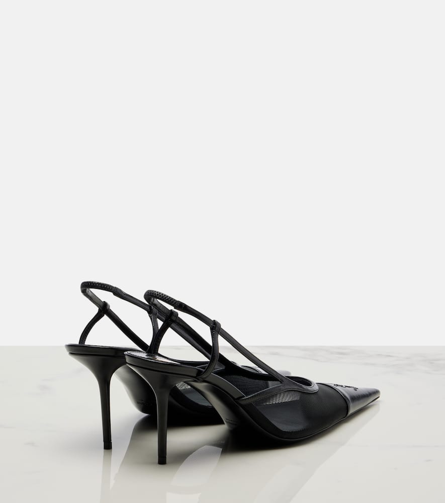 Renée 75 mesh and leather slingback pumps