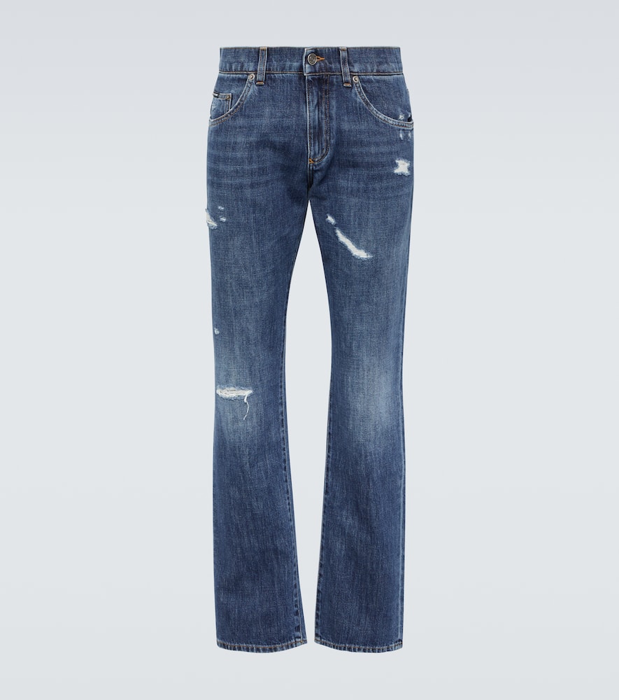 Distressed straight jeans