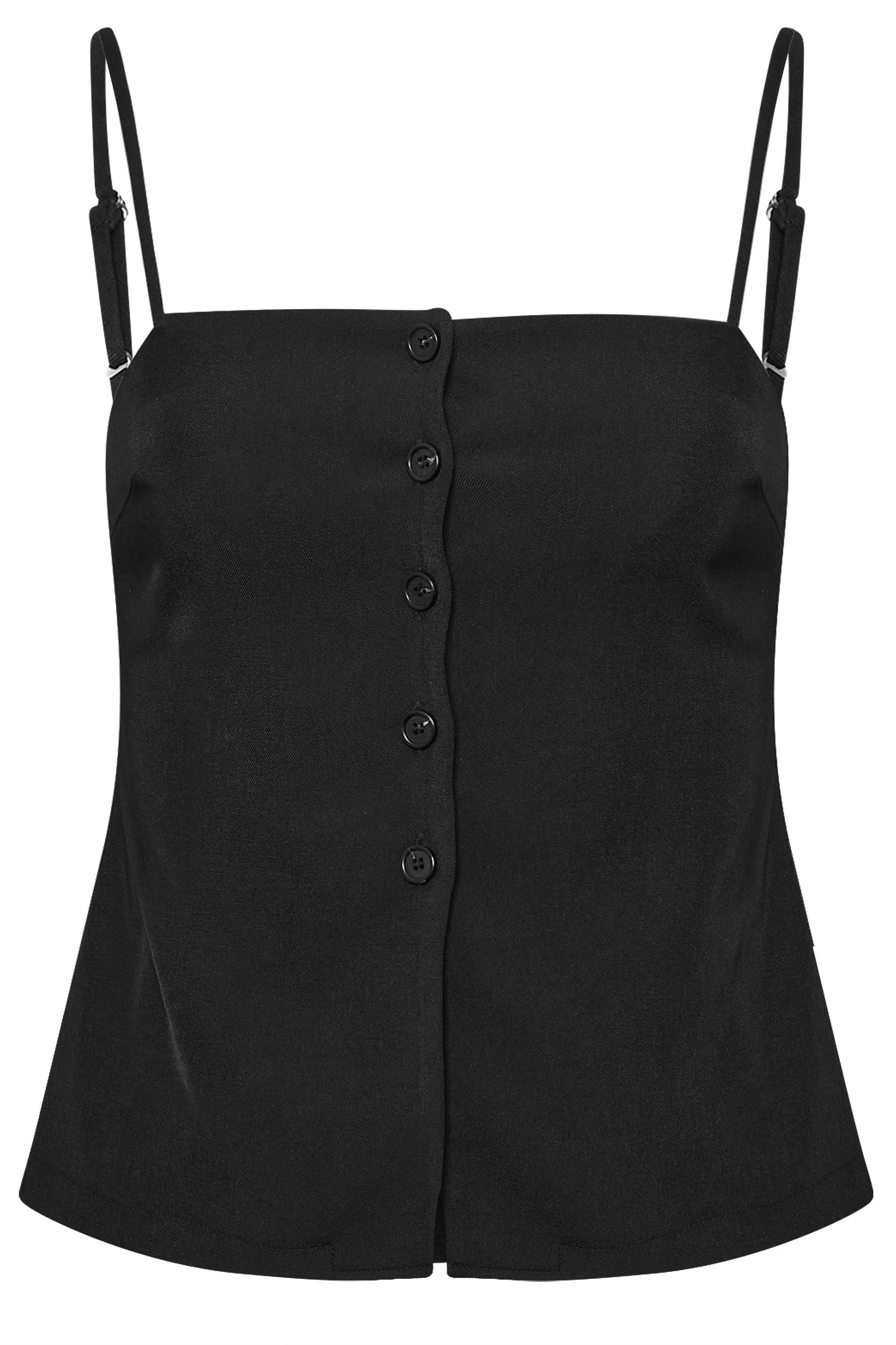 PixieGirl Women's Petite Structured Button Vest Top in Black