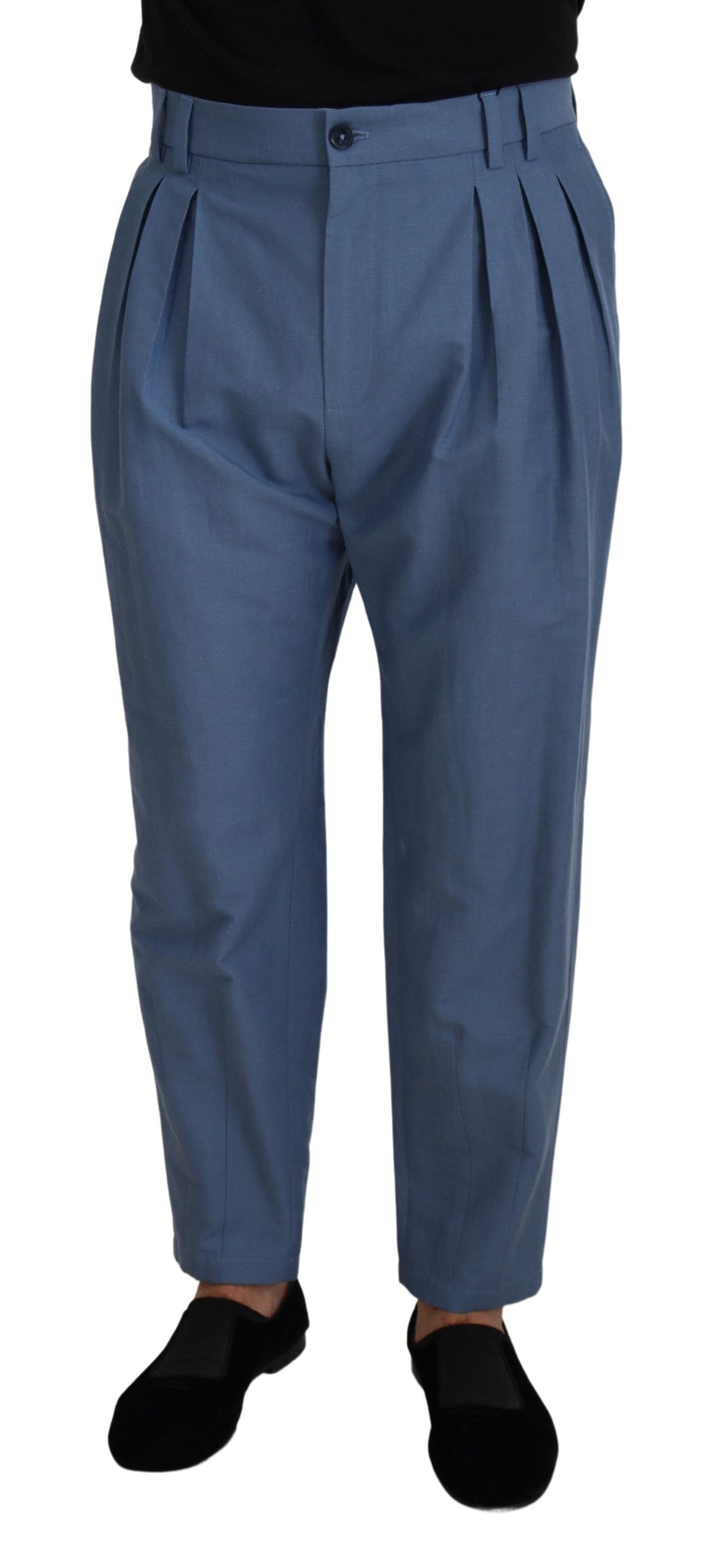 Linen-Cotton Blend Trousers — Blue