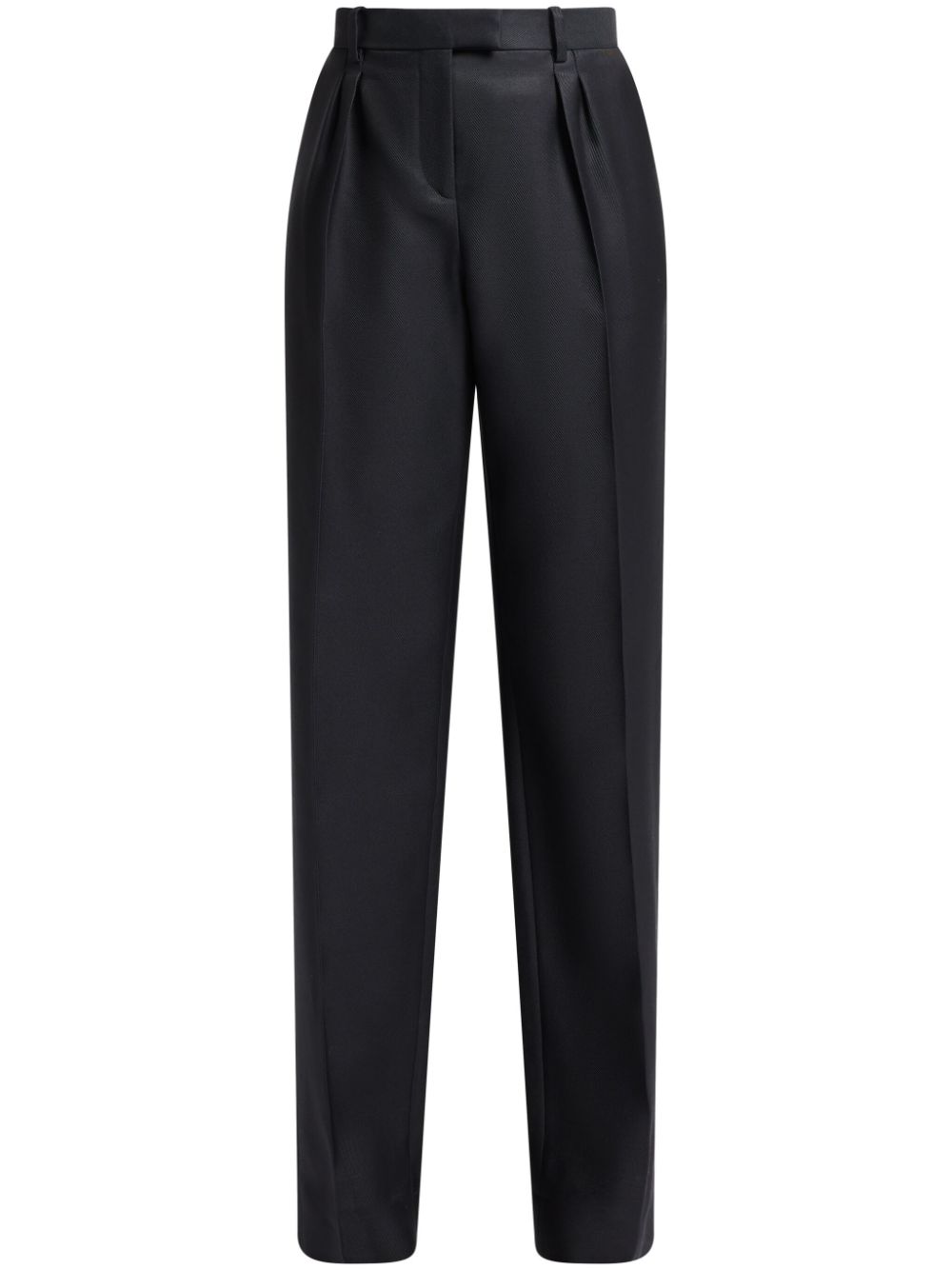 Wool-silk twill tailored pleated trousers - Black