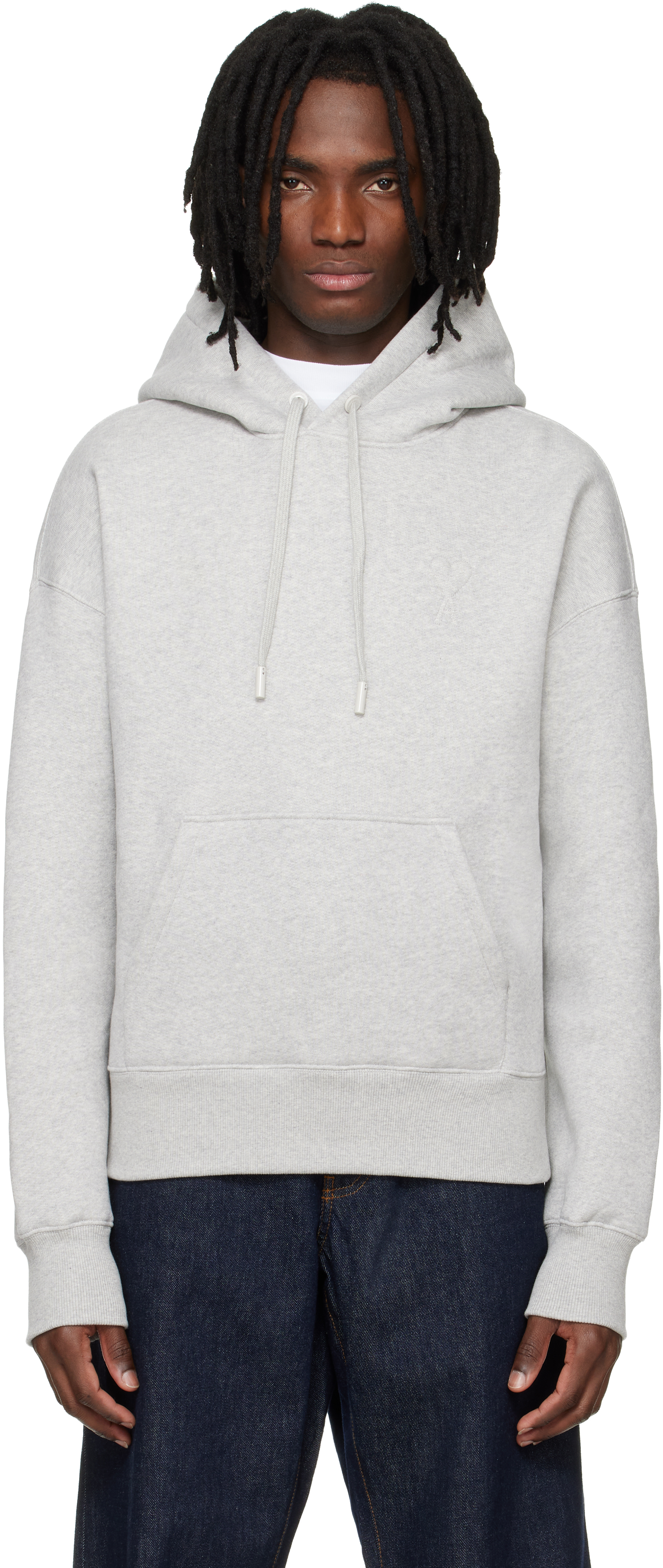 Grey Cotton Embossed Ami De Coeur Hoodie