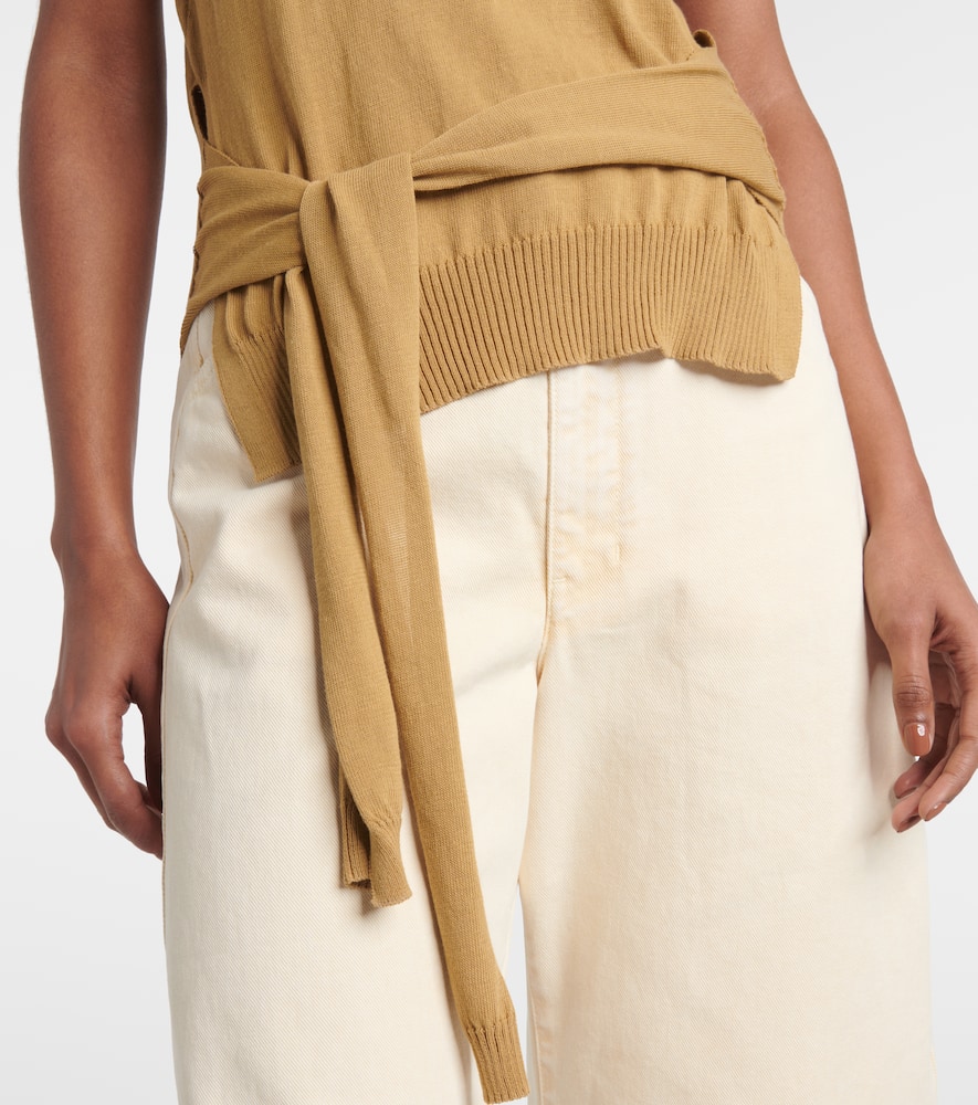 Knitted tie-detail cotton top