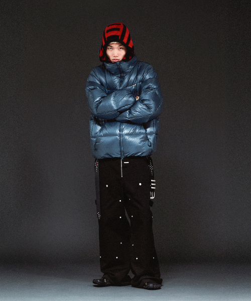 HOODED DUCK DOWN JACKET BLUE
