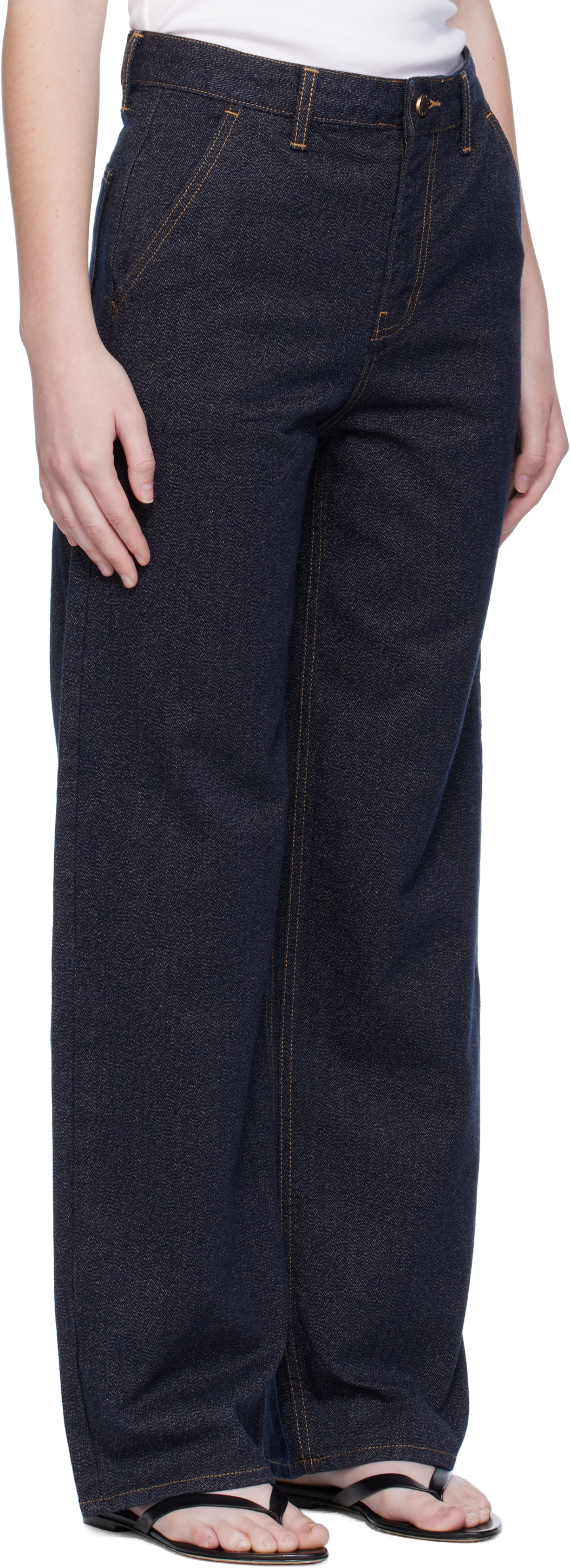 Navy Point Button Jeans