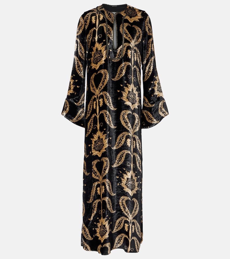 Embroidered velvet maxi dress
