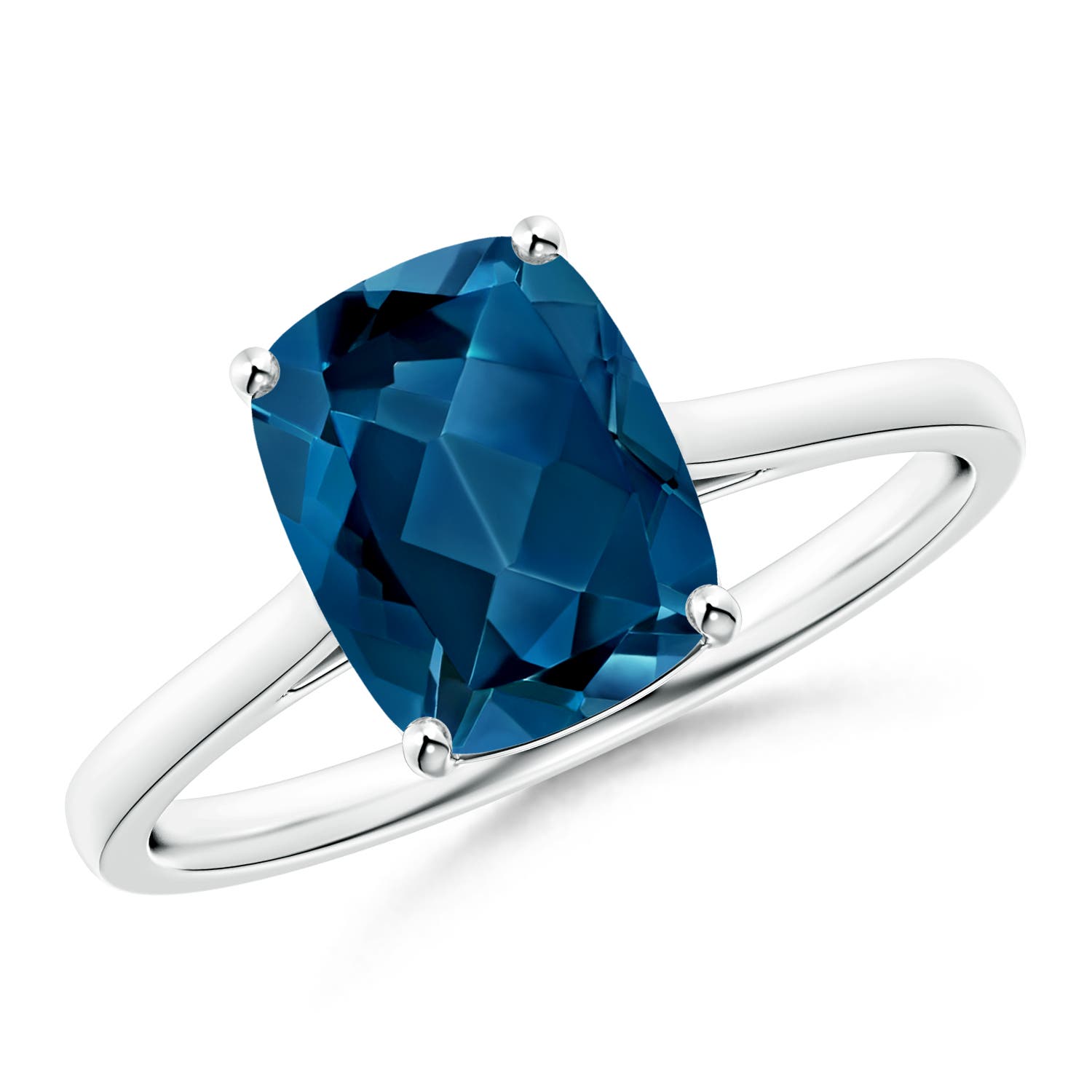 Angara 2.2 Carats Prong-Set Cushion London Blue Topaz Solitaire Ring in Platinum
