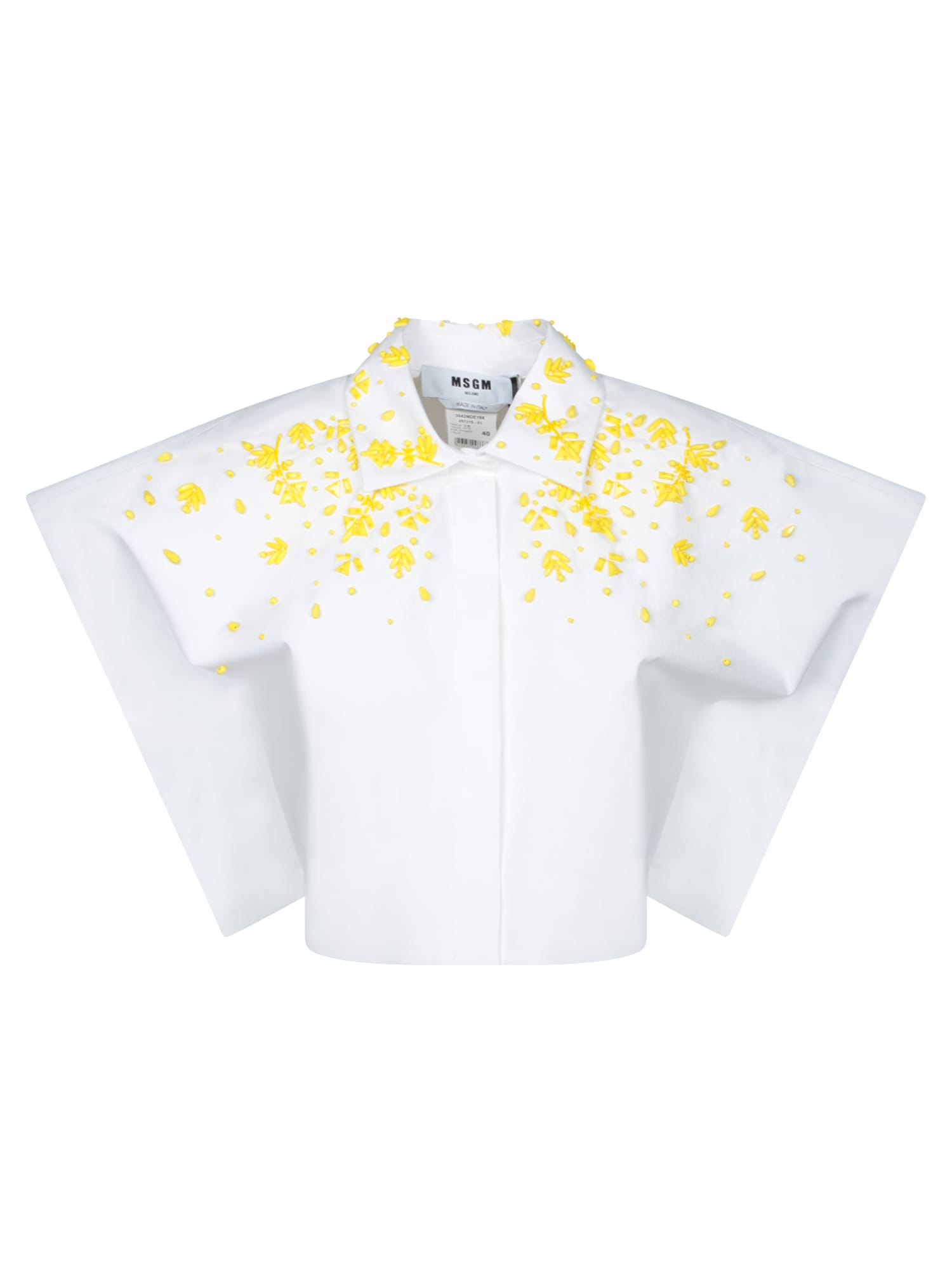 Embroidered White Cropped Shirt