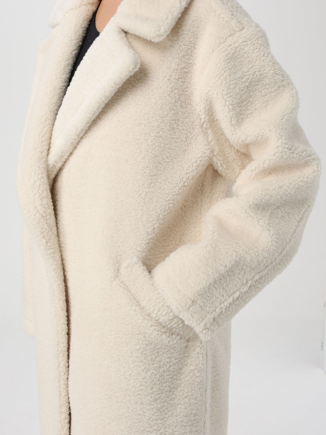 Faux-shearling single-breasted coat - Brown