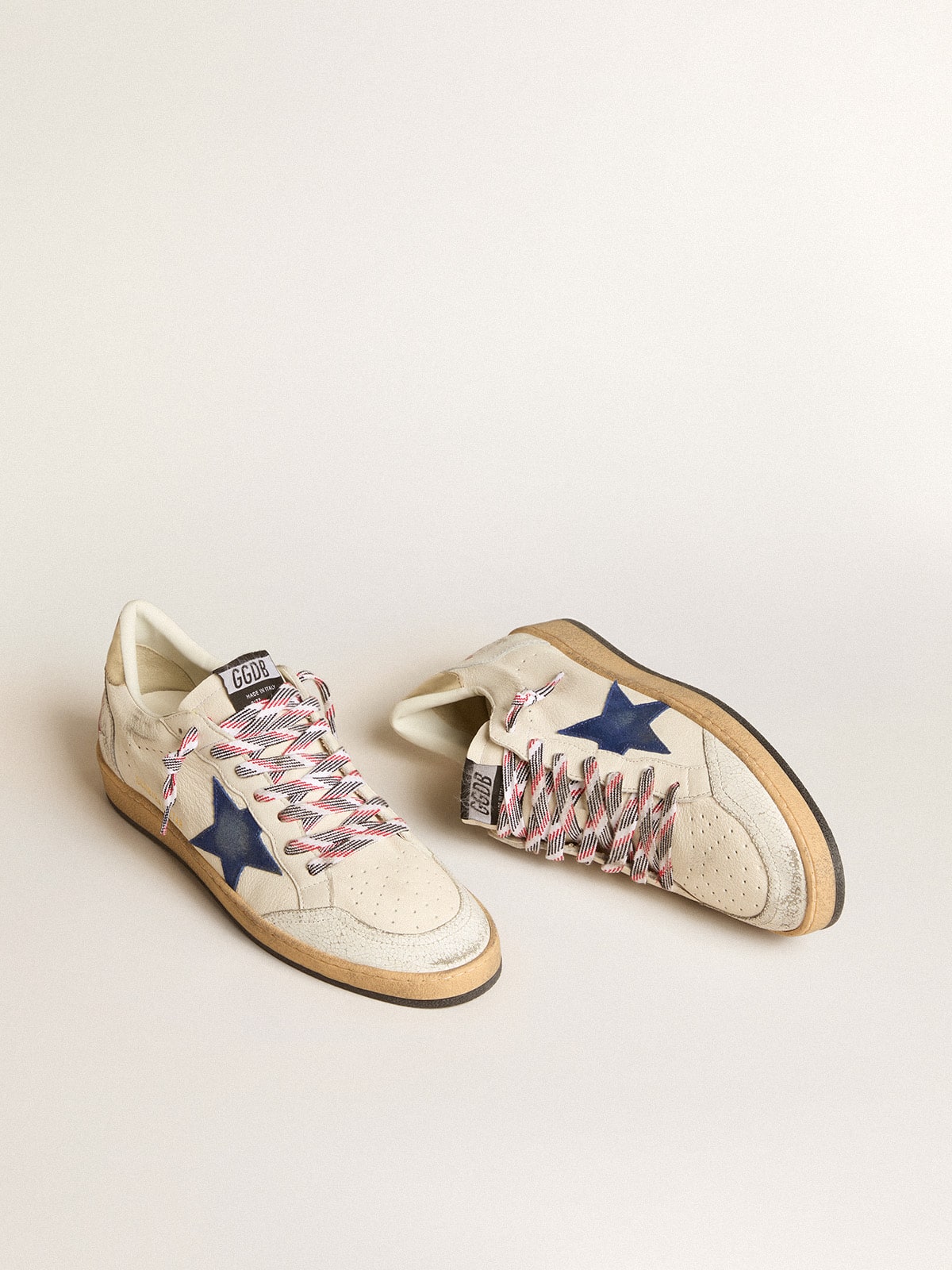 Golden Goose - Men's Ball Star In Nappa Leather With Blue Suede Star And Platinum Leather Heel Tab, Man
