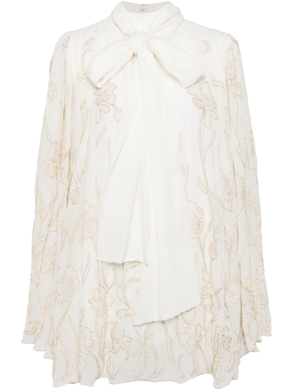 Embroidered silk georgette dress - White