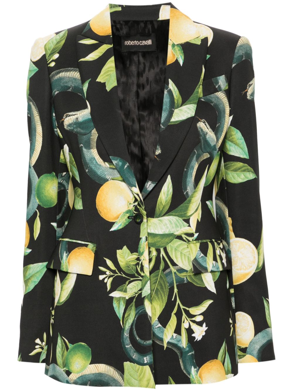 Lemon-print single-breasted blazer - Black
