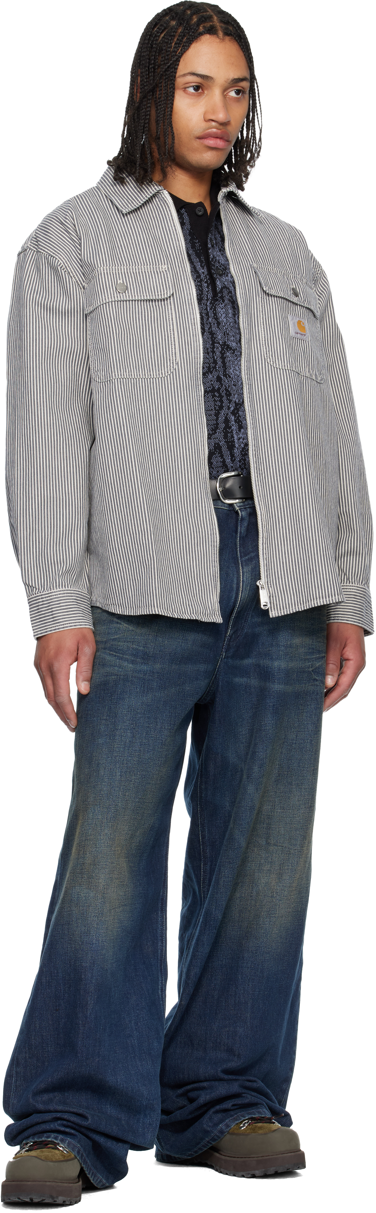 White & Gray Mercer Stripe Overshirt