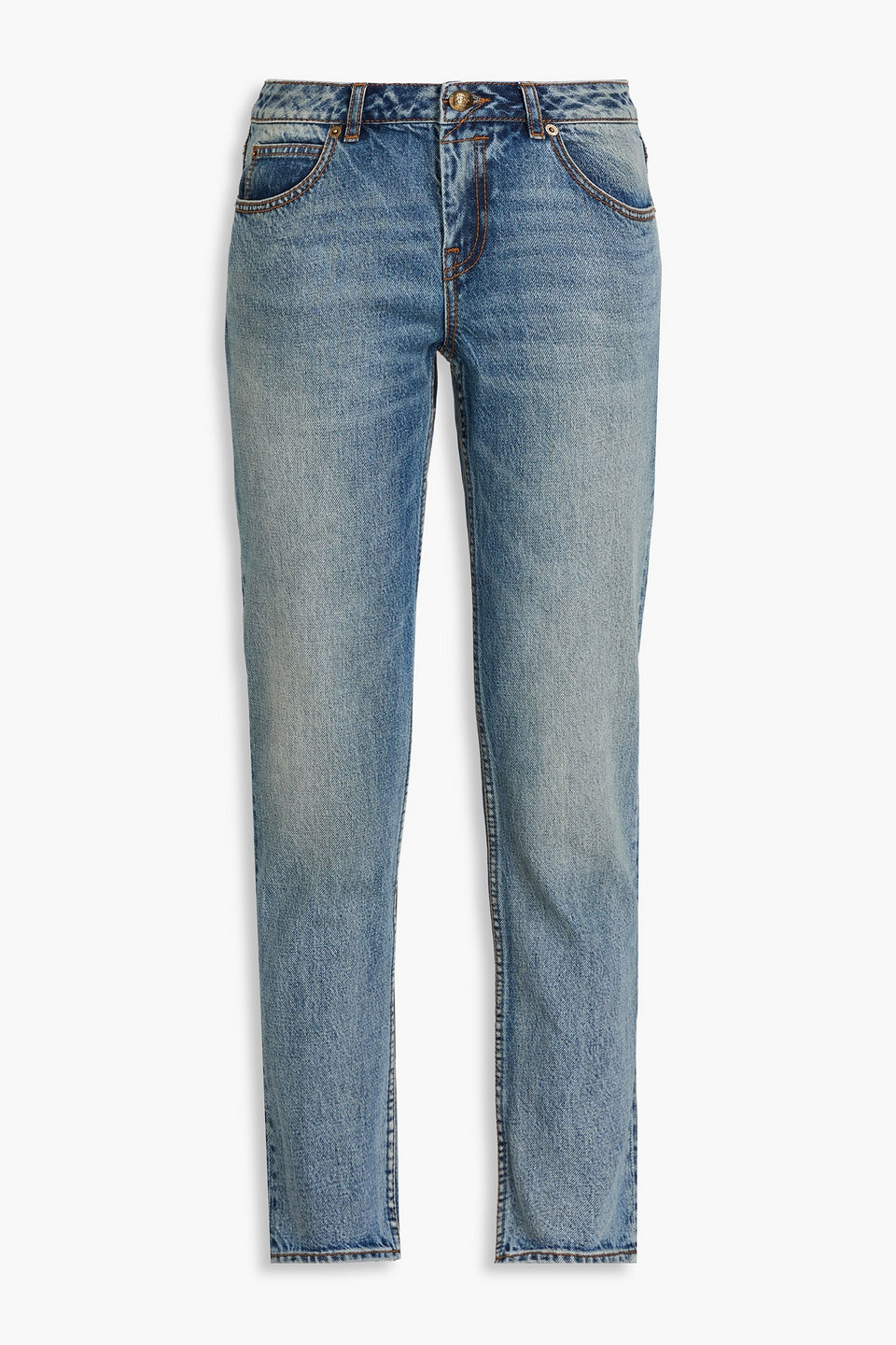 Faded mid-rise tapered jeans