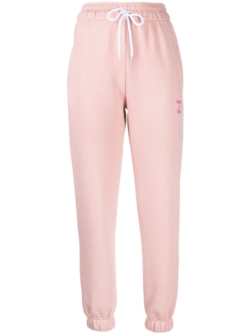 Embroidered-slogan track pants - Pink