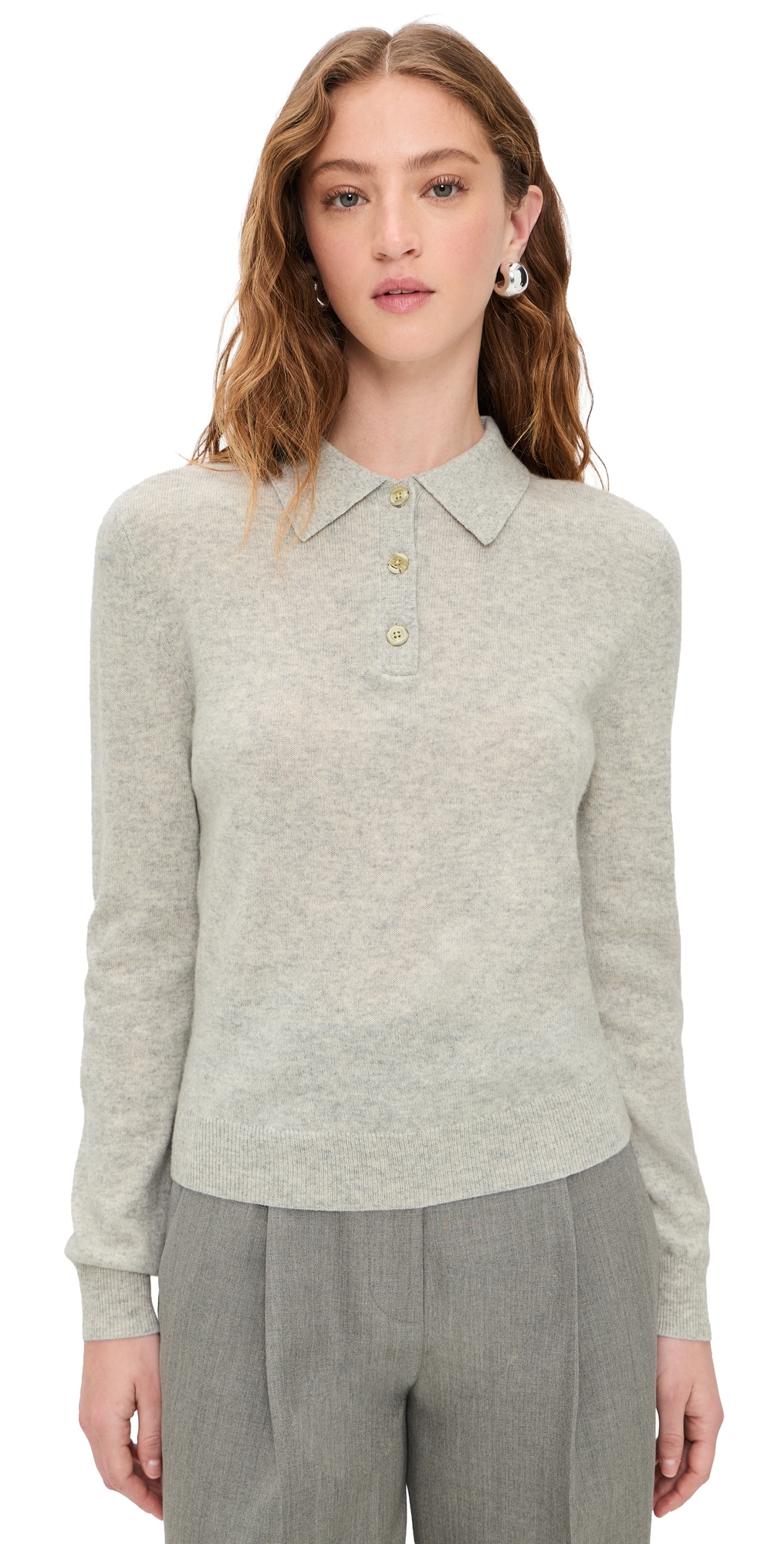 Cashmere Long Sleeve Polo Lime