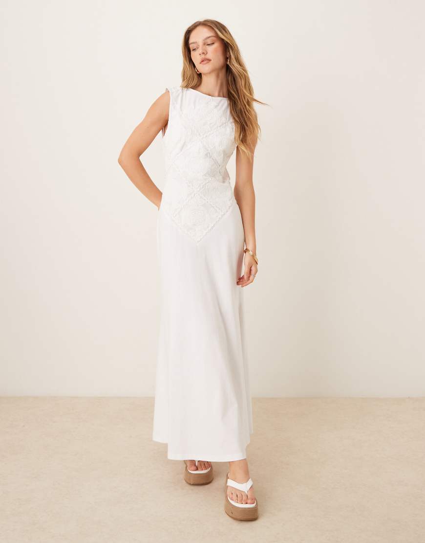 Sleeveless crochet patchwork maxi dress in white
