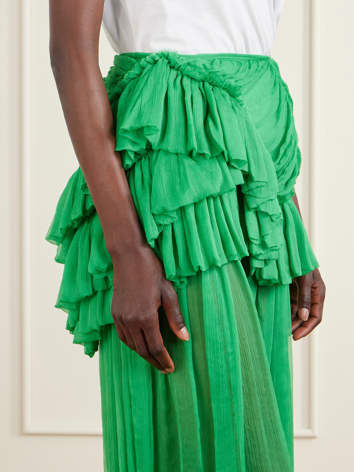 Shelby Ruffled Silk-chiffon Maxi Skirt - Green