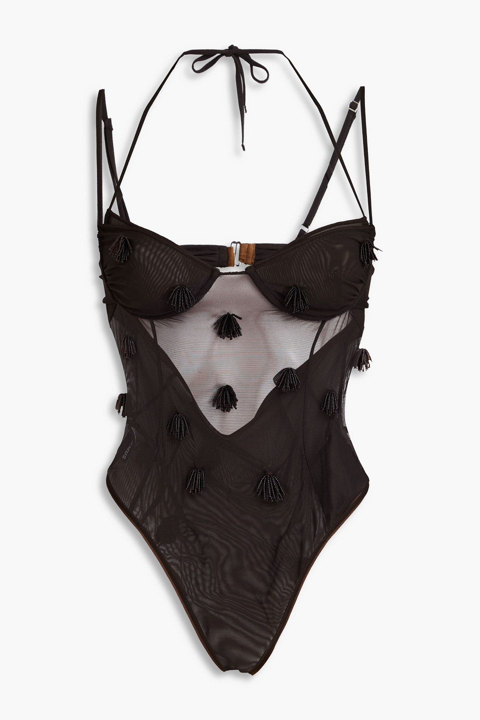 Jacquemus - Embellished stretch-mesh bodysuit - Brown - FR 40